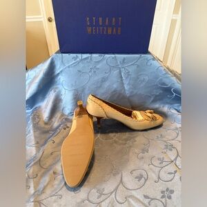 Stuart Weitzman Cream Loafers with Bow Detail